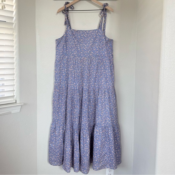 MADEWELL XL Tie Strap Tiered Midi Dress • Summer Vines Romantic Ditsy Floral - Picture 2 of 13